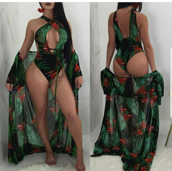 Sexy One Piece Bathing Suit with Cover up - Picture 2 of 2